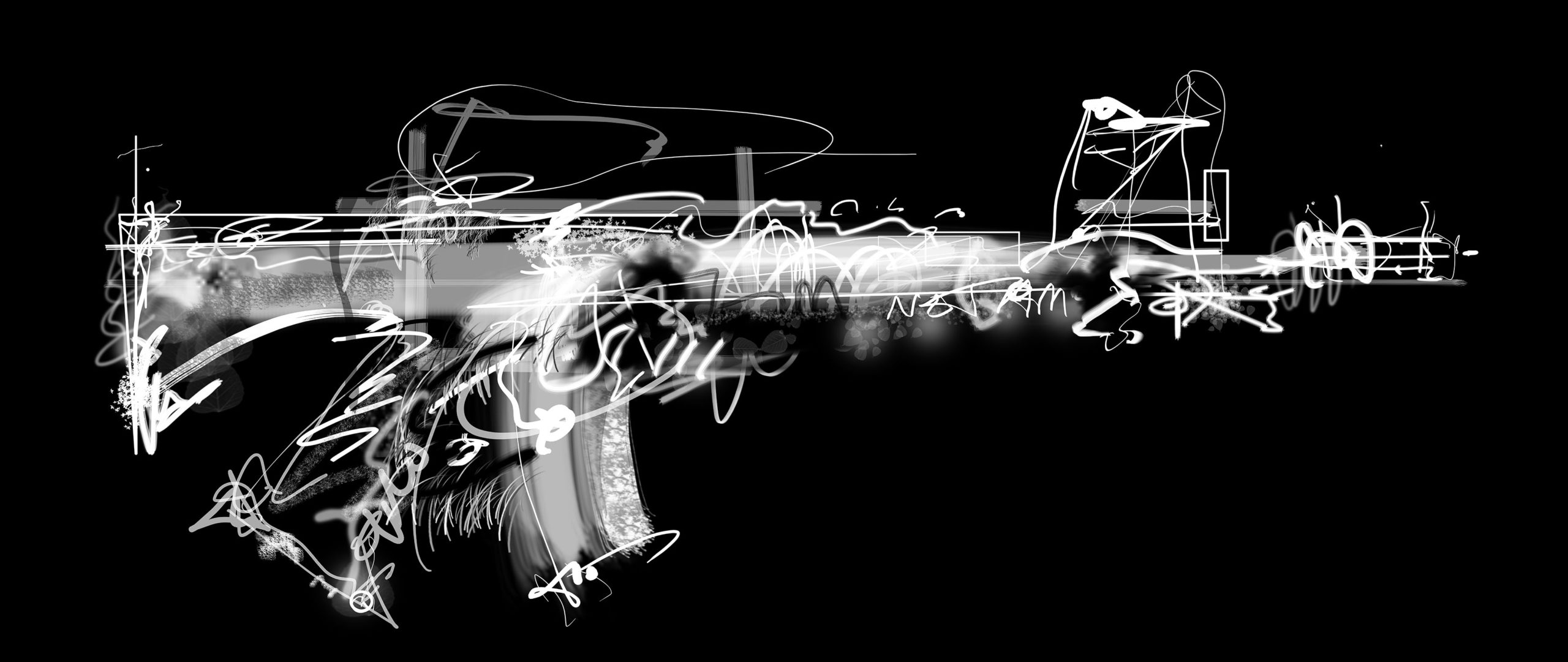 Roz Dimon, KALASHNIKOV II (In solidarity with the people of Ukraine), 2016. 90x38in, archival pigment ink on canvas in black floater frame, $4,500