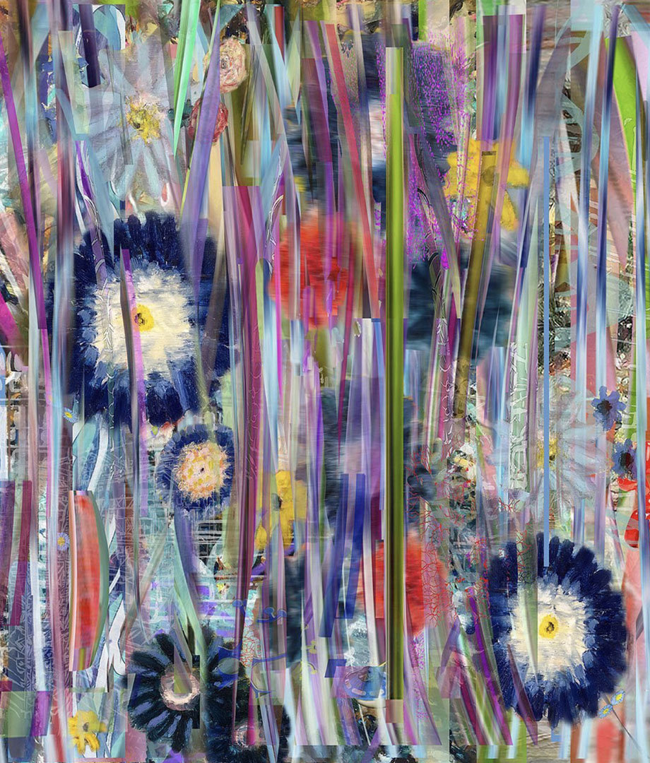 Mary Ann Strandell, Streaming Flowers One / Blu, 2021-22. 3D Lenticular Meida, 38" x 34", 1/3.