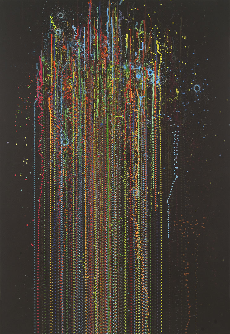 Carter Hodgkin, Charged Freefall, 2010, oil enamel on canvas, 52 x 36 inches.