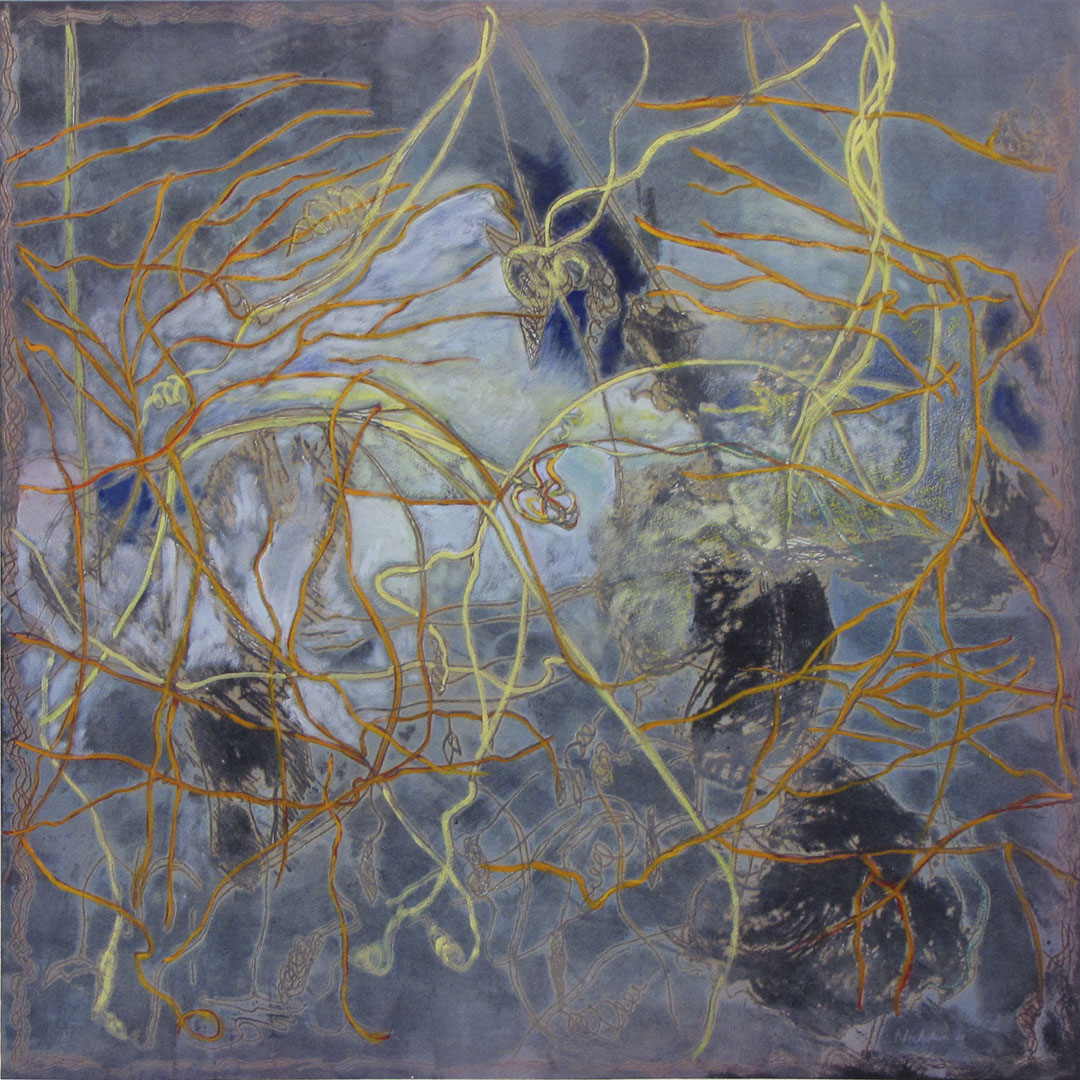 Roy Nicholson, 24 Hours (Gloaming), 2021. Solar plate etching with oil paint and oil pastels on Arches paper, 33 x 33 inches, plate size