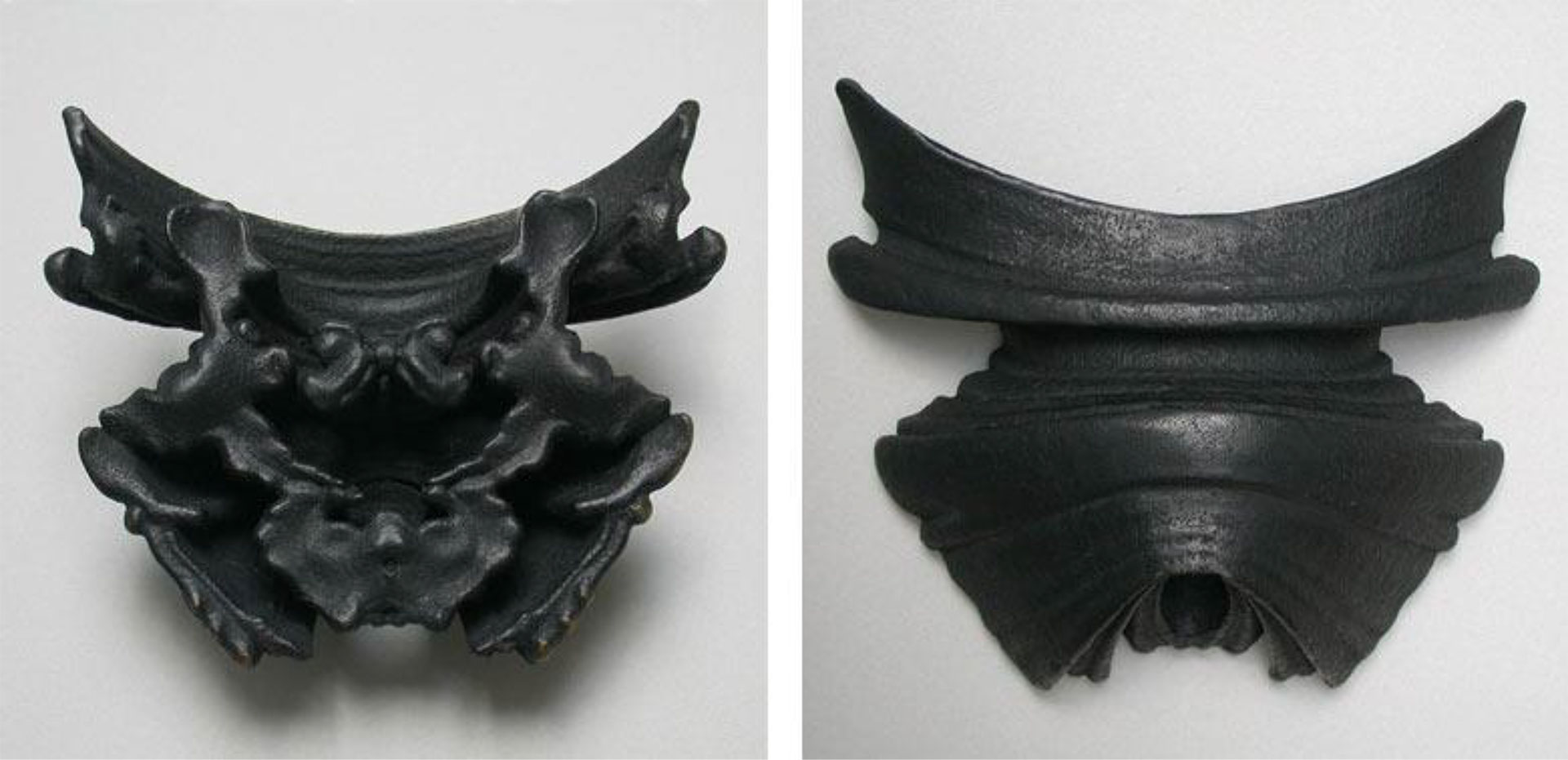 Suzanne Anker, Rorschach series (Gossipers), 2004-05. Bronze, Edition of 3. 4.5” x 4” x 1”. $4,000. Also available in 4.5” x 5” x 1”. Plaster and resin; ivory white or painted black, Edition of 6. $500.