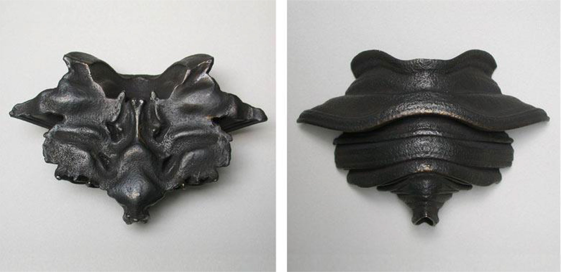 Suzanne Anker, Rorschach series (Wolf), 2004-05. Bronze, Edition of 3. 4.5” x 4” x 1”. $4,000. Also available in 4.5” x 5” x 1”. Plaster and resin; ivory white or painted black, Edition of 6. $500.