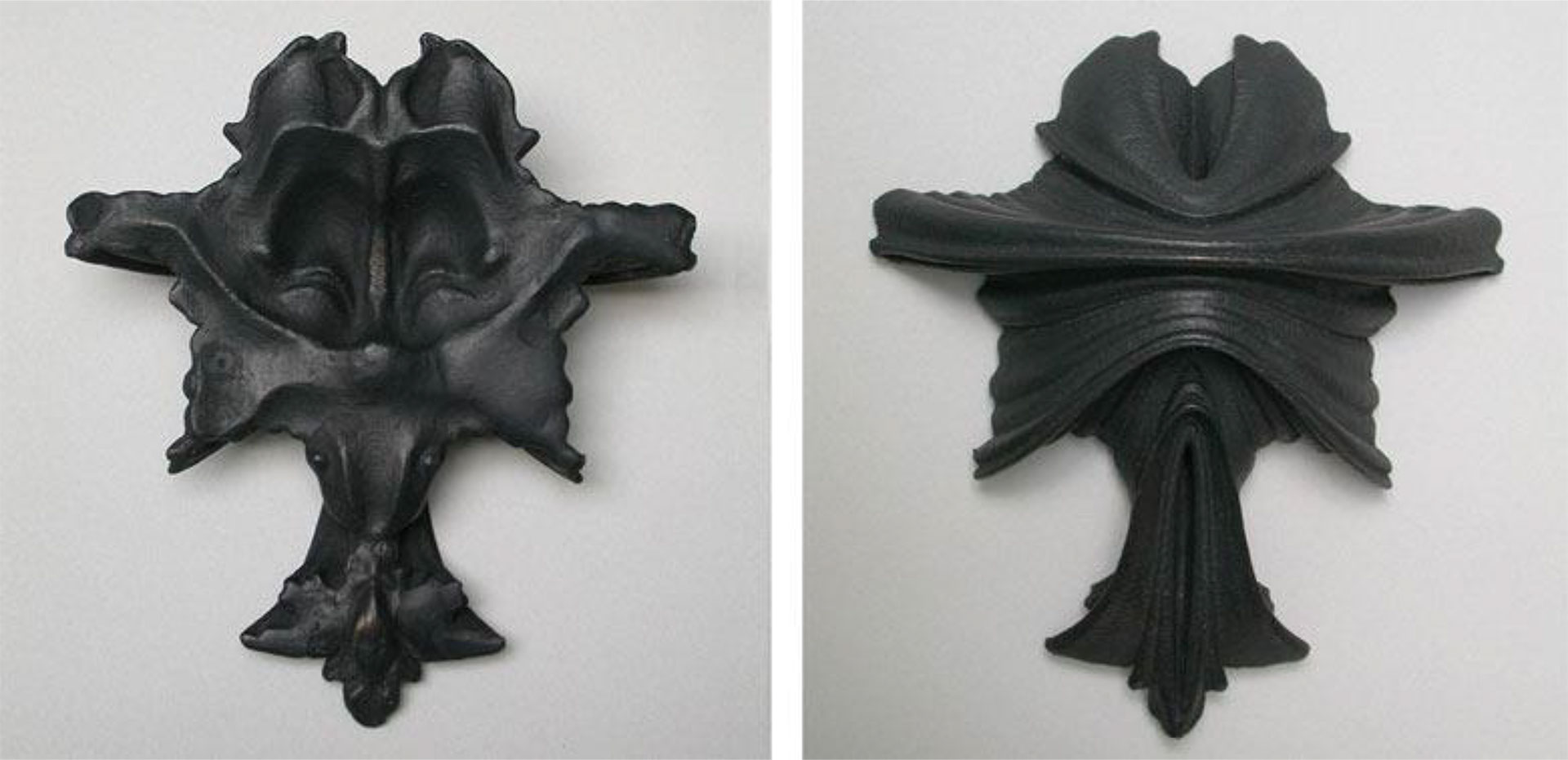 Suzanne Anker, Rorschach series (Tarantula), 2004-05. Bronze, Edition of 3. 4.5” x 5” x 1”. $4,000. Also available in 4.5” x 5” x 1”. Plaster and resin; ivory white or painted black, Edition of 6. $500.