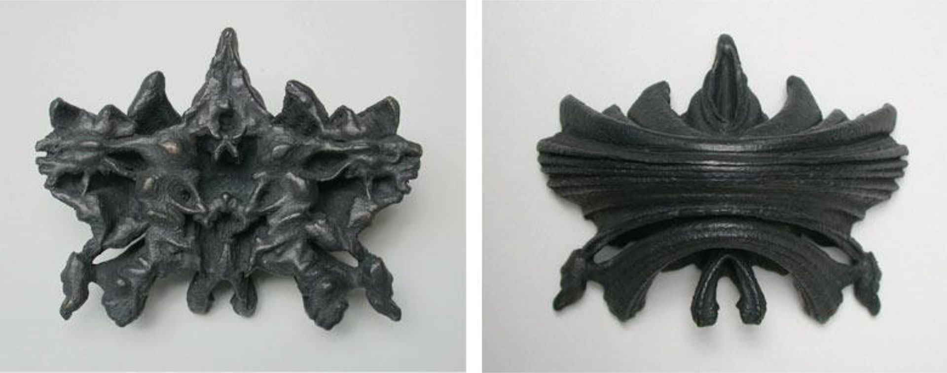 Suzanne Anker, Rorschach series (Spider), 2004-05. Bronze, Edition of 3. 4.5” x 3.5” x 1.75”. $4,000. Also available in 4.5” x 5” x 1”. Plaster and resin; ivory white or painted black, Edition of 6. $500.