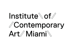 Black text on a white background reads: Institute of/ /Contemporary Art/ Miami. Forward and backward slashes are placed around some words.
