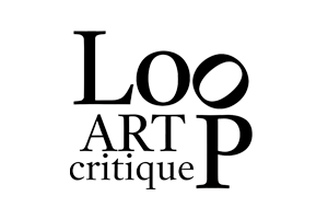 Black text on a white background reads: Loop Art Critique. The letters are layered and overlap, with unique font sizes and arrangements creating a playful, artistic design.
